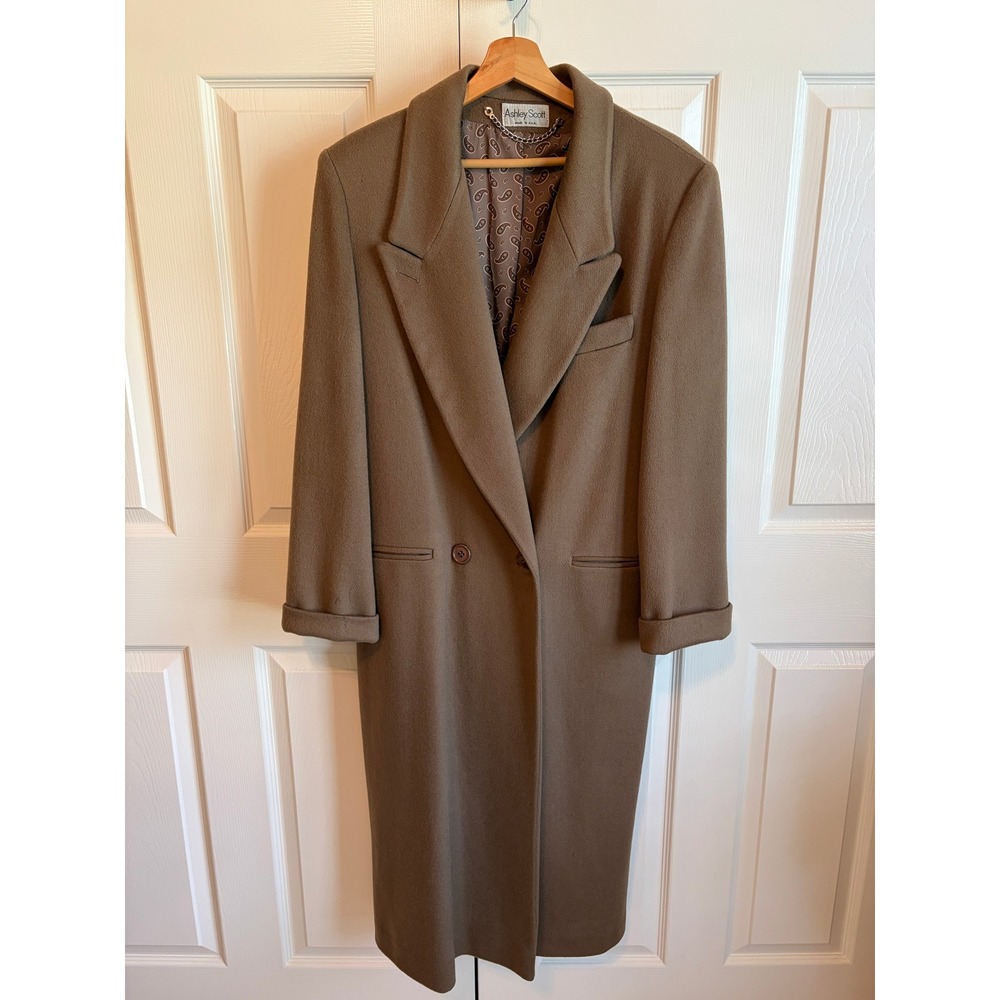 Vintage Ashley Scott Wool Coat Womens 11/12 Brown Long Double Breasted USA Made